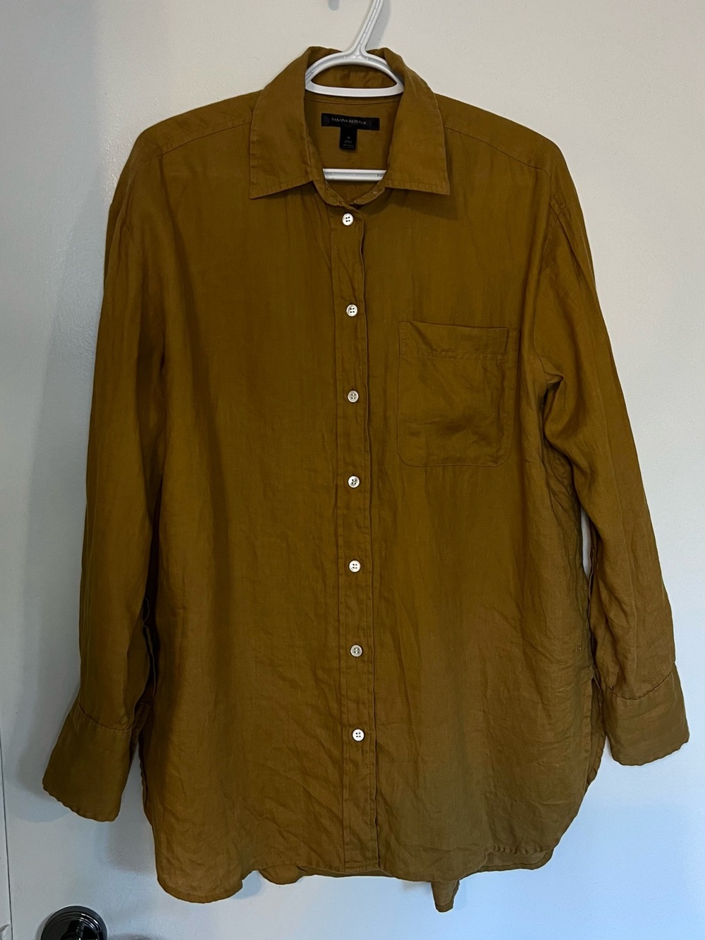Casual Linen Long-Sleeve Button-Up Shirt - Mustard